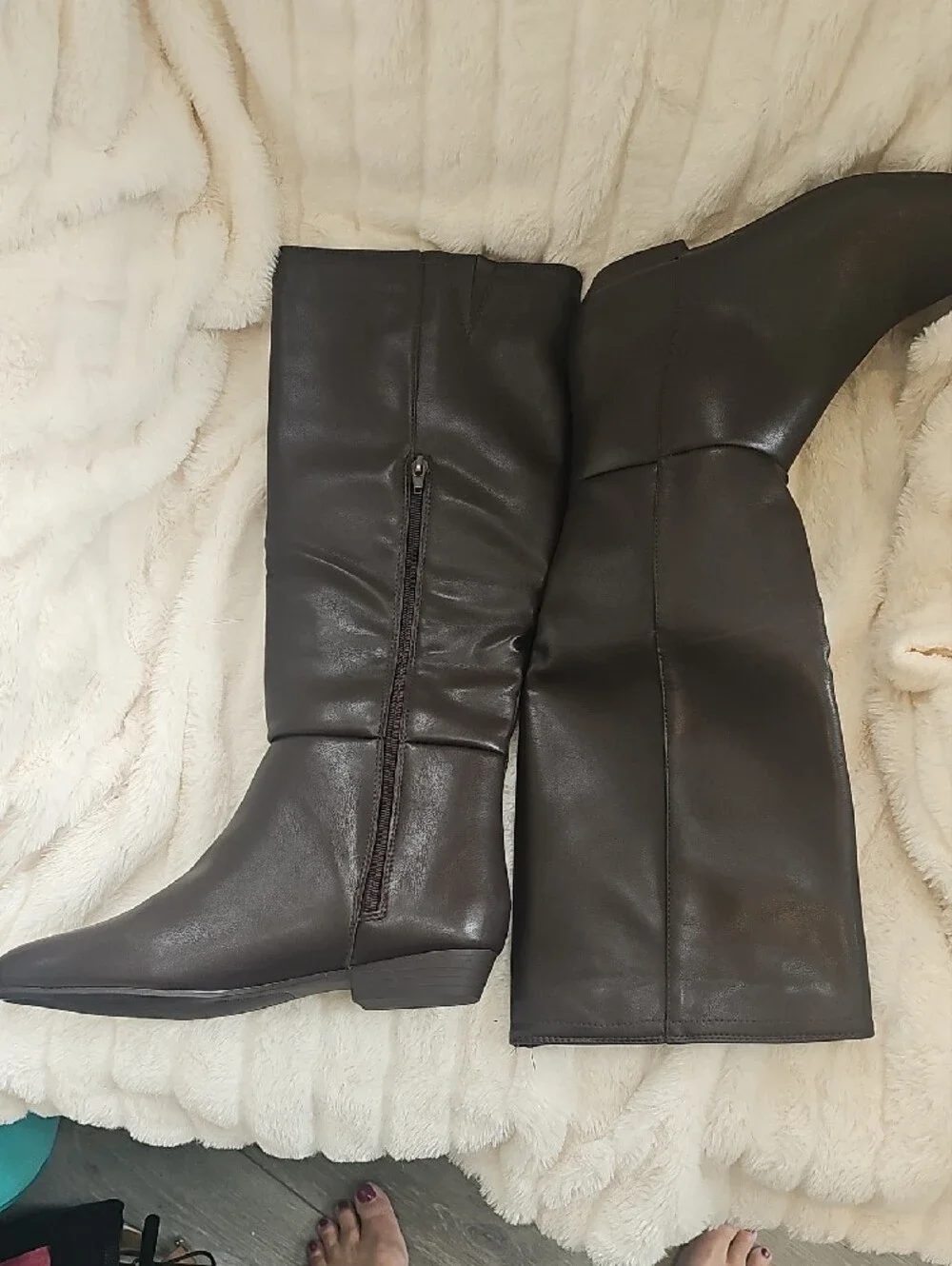 Classic Dark Brown Knee High Zip Boots